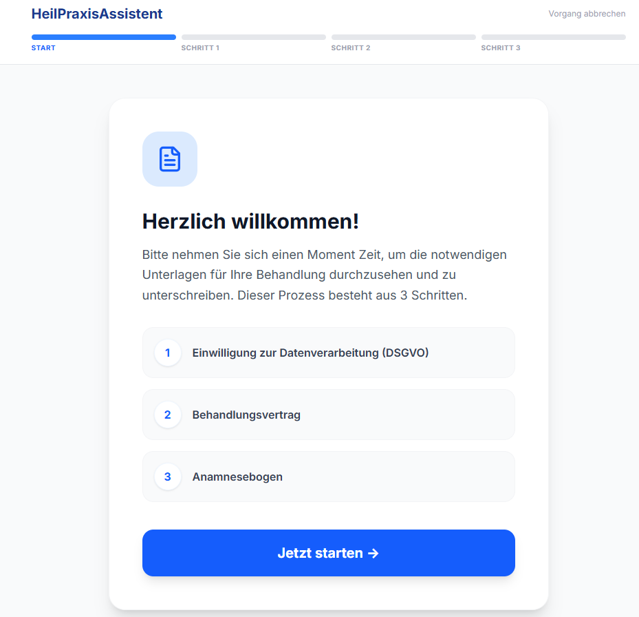 HeilPraxisAssistent Patientenunterlagen - Willkommensseite für digitale Dokumente